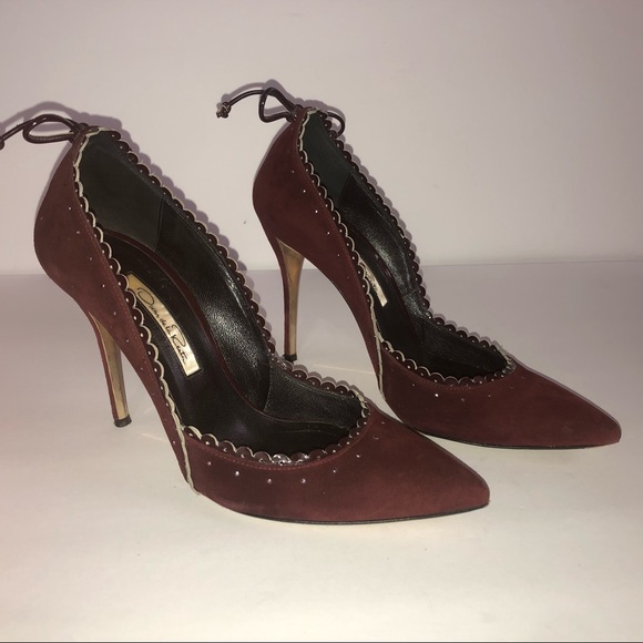 Oscar de la Renta Shoes - Womens Oscar De La Renta Harpy Scalloped Burgundy Suede Leather Pumps size 7.5